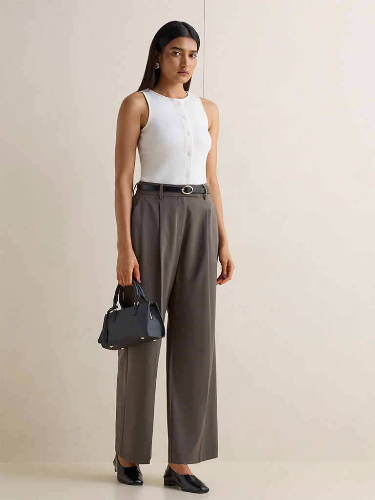 Wardrobe Ivory Solid Cotton-Blend Top