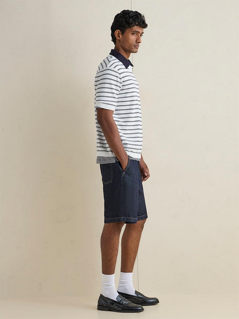 Ascot Dark Blue Relaxed-Fit Mid-Rise Denim Shorts