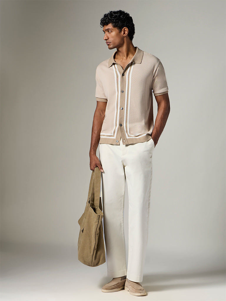 Ascot Beige Striped Relaxed-Fit Shirt