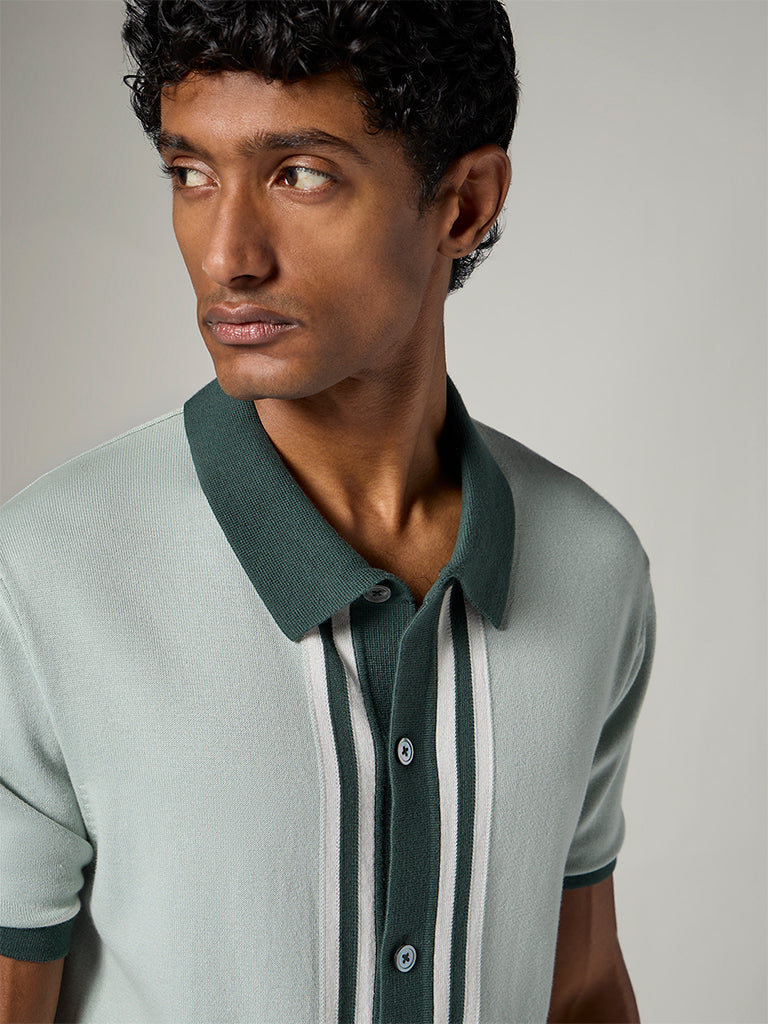 Ascot Light Sage Striped Relaxed-Fit Shirt