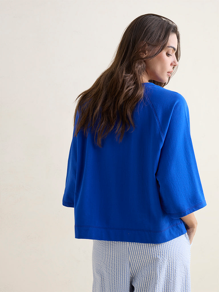 Wunderlove Blue Text Embroidered T-Shirt