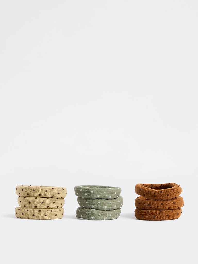 Westside Accessories Multicolour Polka Dot Printed Scrunchies - Pack of 9