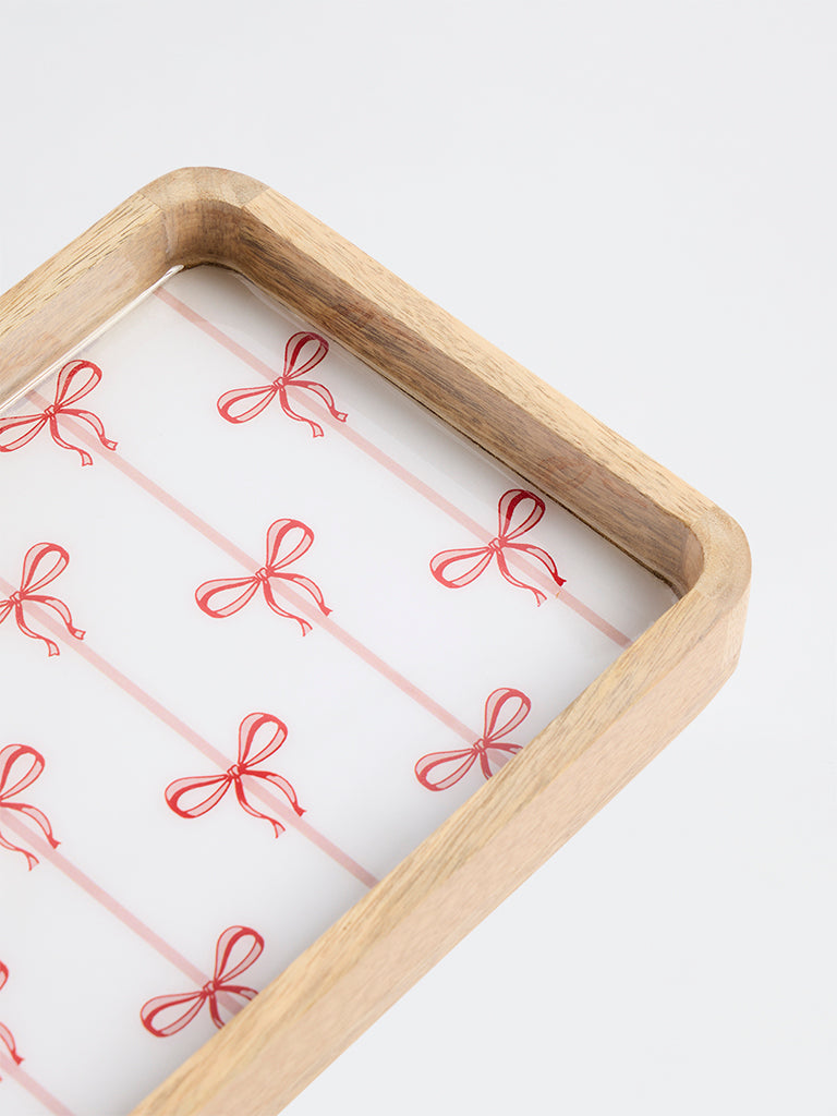 Westside Home White Bow Printed Wooden Tray