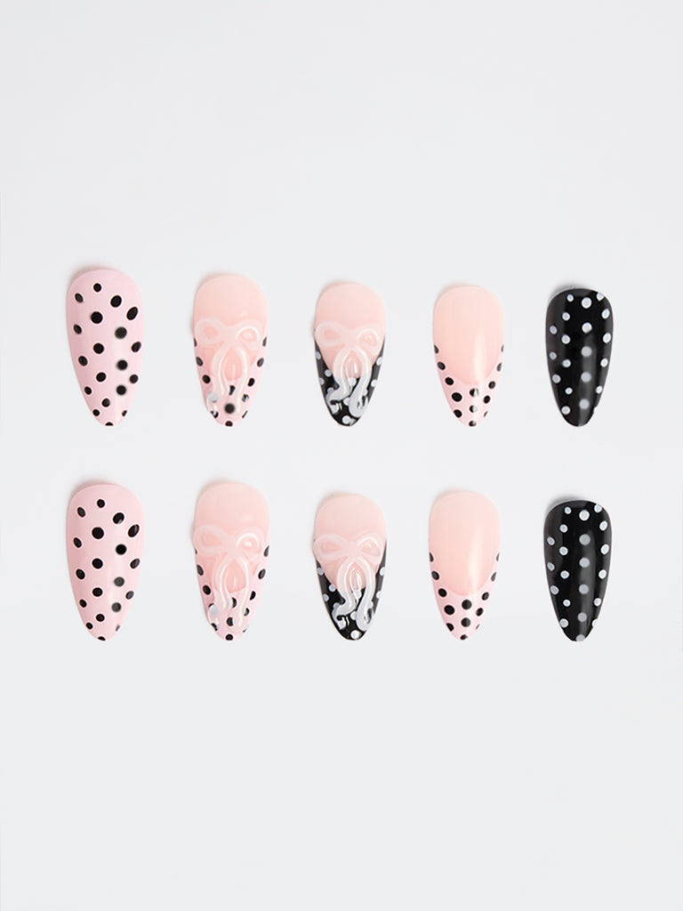 Studiowest Press and Go Pink Polka Dot and Bow Design Press-On Nail Set