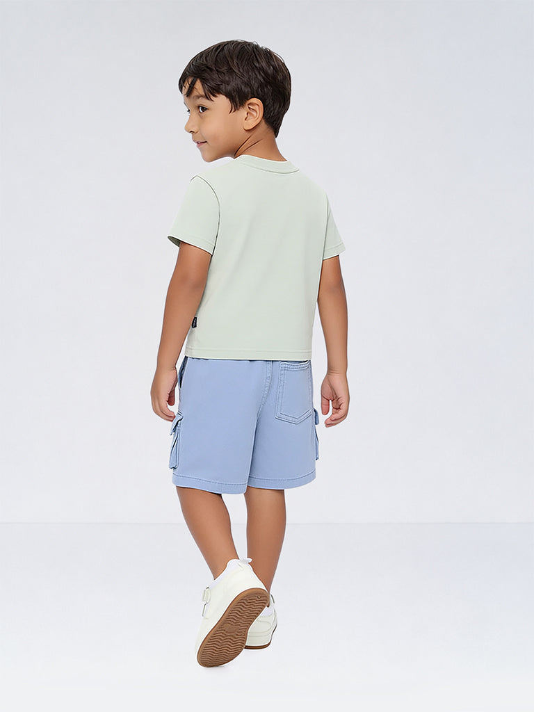 HOP Kids Boys Dusty Blue Cargo-Style Mid-Rise Cotton Shorts
