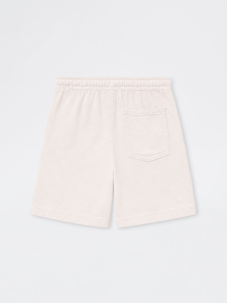 HOP Kids Boys White Cargo-Style Mid-Rise Cotton Shorts