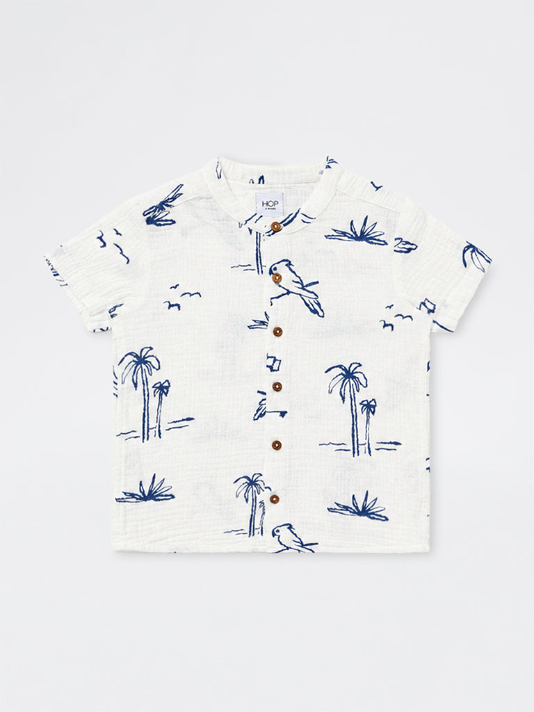 HOP Kids Boys Off-White Printed Cotton Shirt