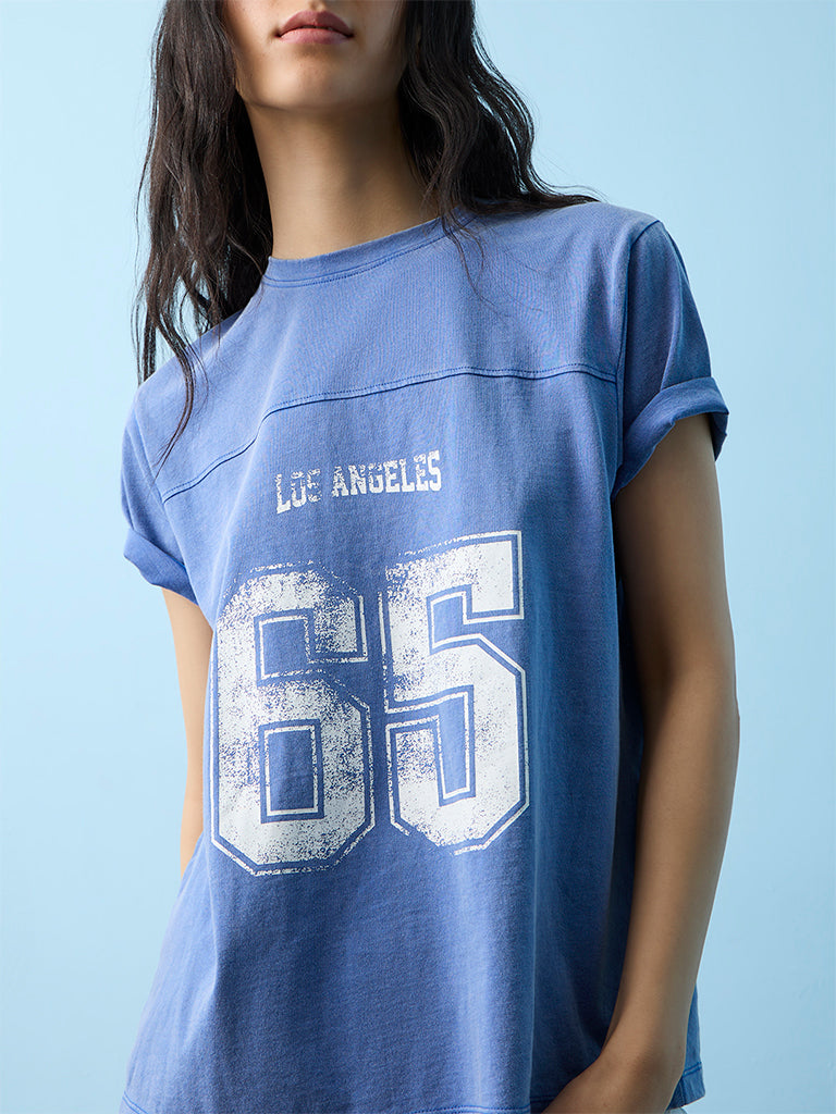 Nuon Blue Numerical Printed T-Shirt