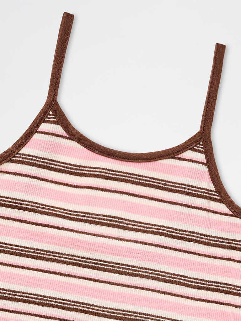 Girls Pink Striped Cotton-Blend Top