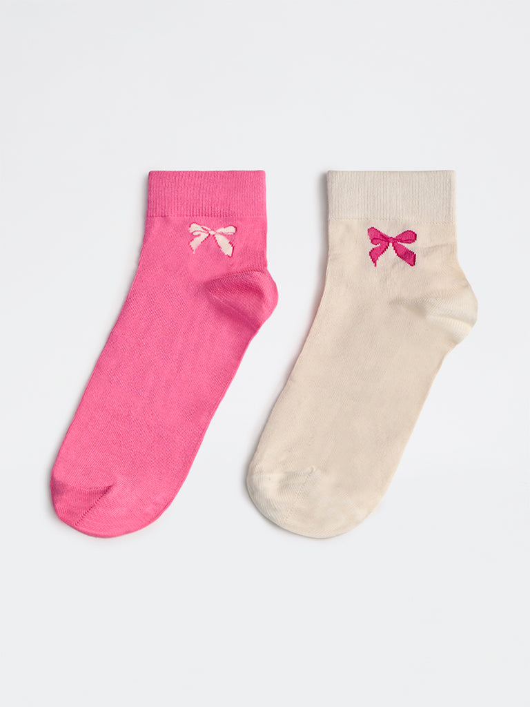 Superstar Pink Bow Design Cotton-Blend Socks - Pack of 2