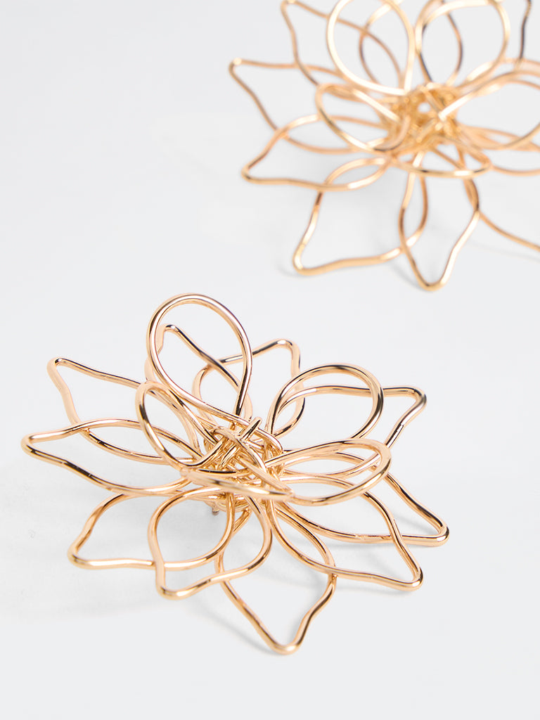 Westside Accessories Gold Floral Statement Stud Earrings