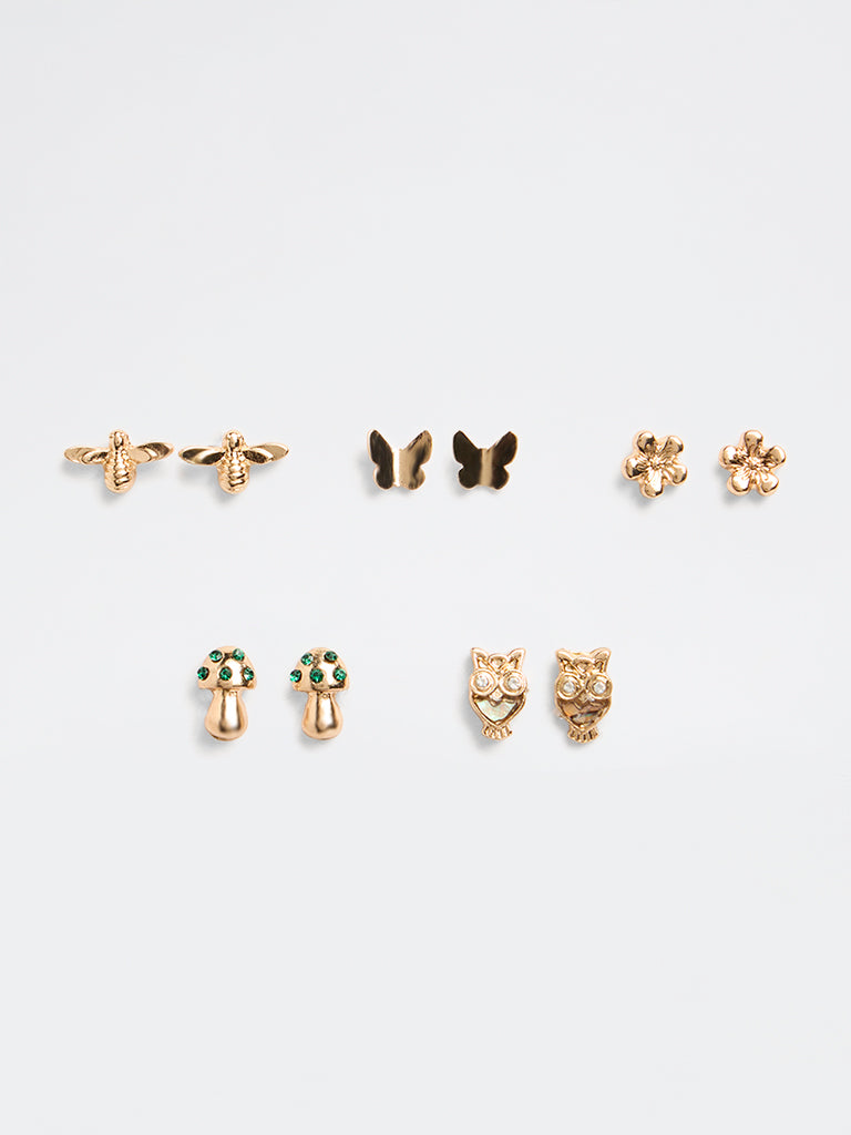 Westside Accessories Gold Nature Themed Stud Earrings - Pack of 5