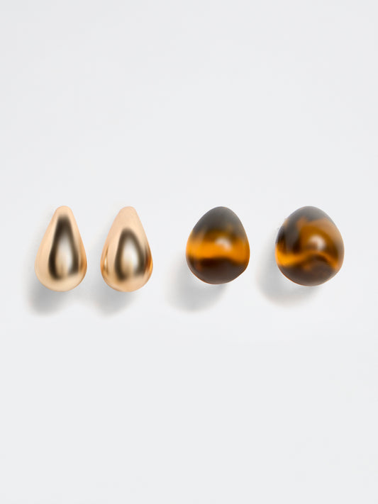 Westside Accessories Gold and Amber Hoop Earrings - Pack of 2