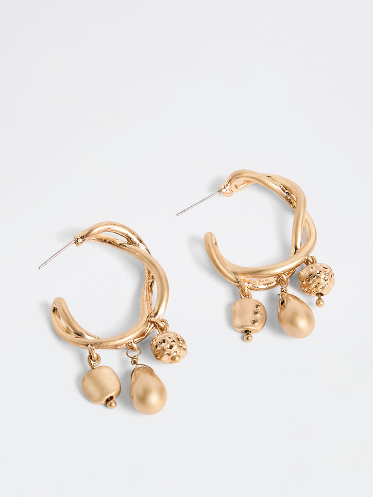 Westside Accessories Gold Charm-Drop Hoop Earrings