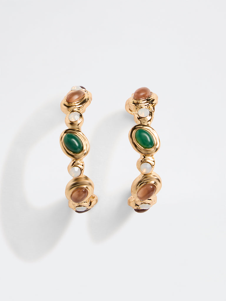Westside Accessories Gold Multi-Stone Statement Hoop Earrings