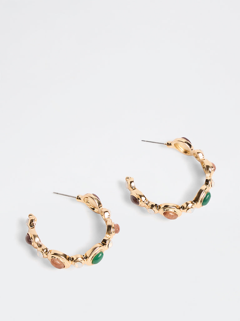Westside Accessories Gold Multi-Stone Statement Hoop Earrings