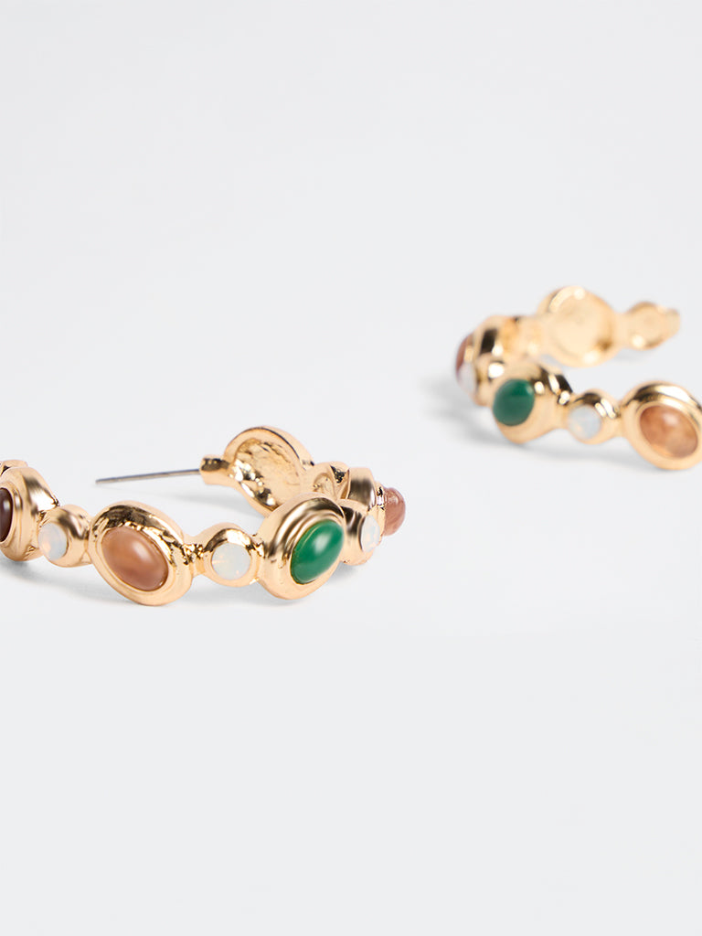 Westside Accessories Gold Multi-Stone Statement Hoop Earrings