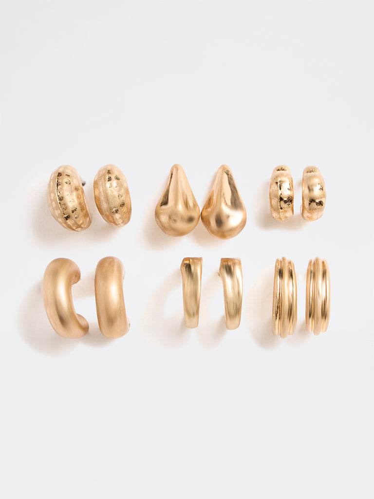 Westside Accessories Gold Stud and Hoop Earrings - Pack of 6