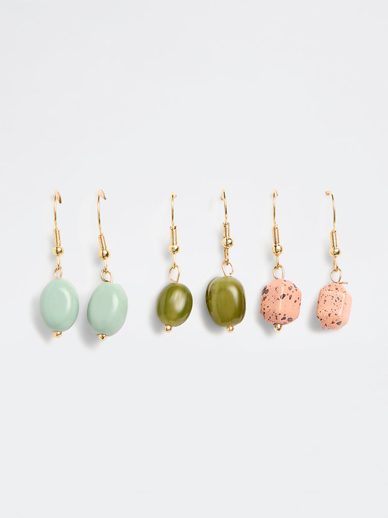 Westside Accessories Multicolour Stone Statement Dangler Earrings - Pack of 3