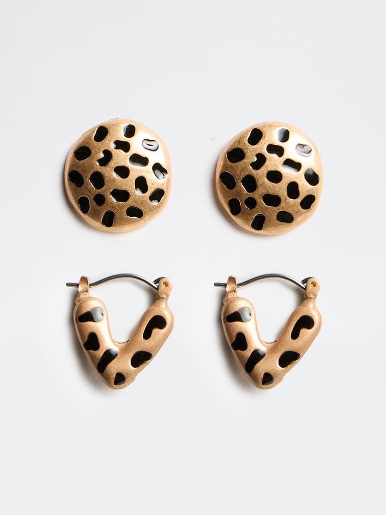 Westside Accessories Gold Animal Pattern Stud and Hoop Earrings - Pack of 2