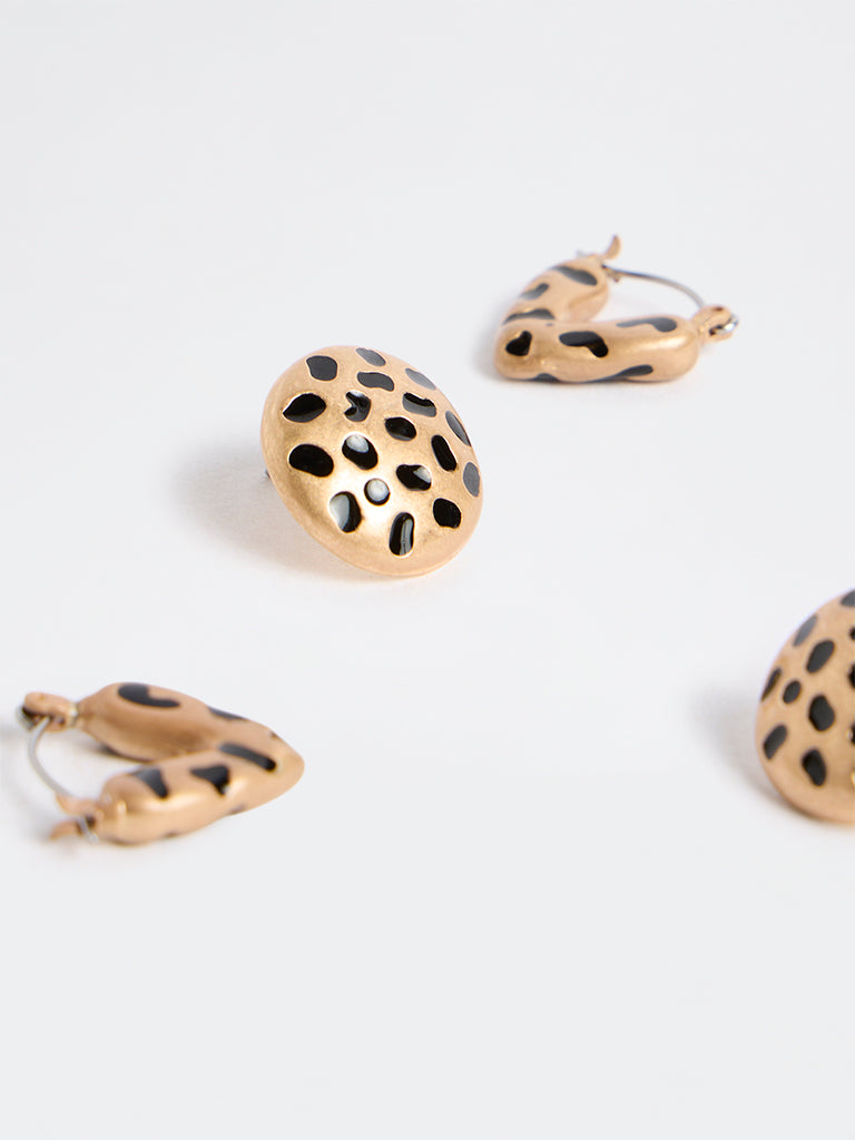 Westside Accessories Gold Animal Pattern Stud and Hoop Earrings - Pack of 2