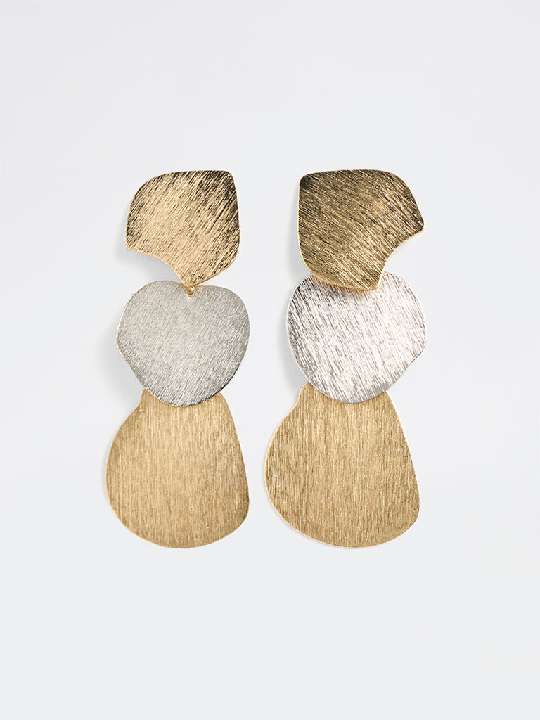 Westside Accessories Gold and Silver Multi-Disc Statement Dangler Earrings