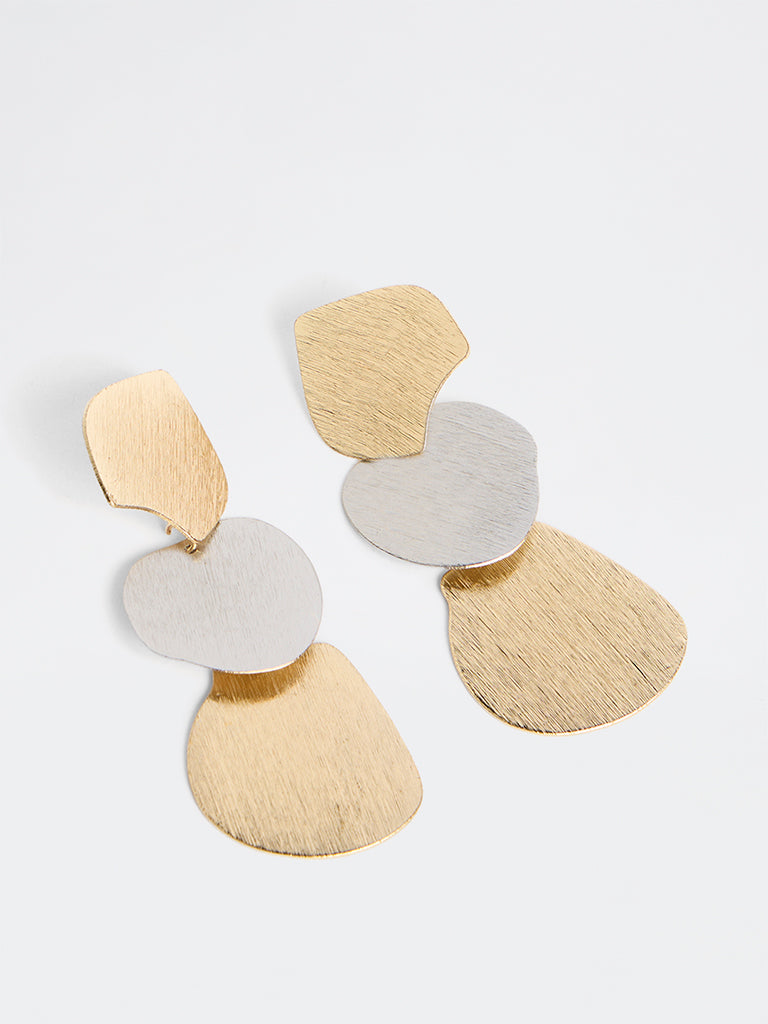 Westside Accessories Gold and Silver Multi-Disc Statement Dangler Earrings