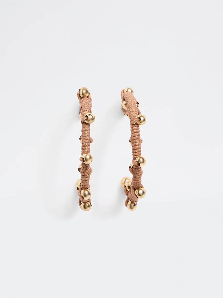 Westside Accessories Brown Beaded Cord Hoop Earrings