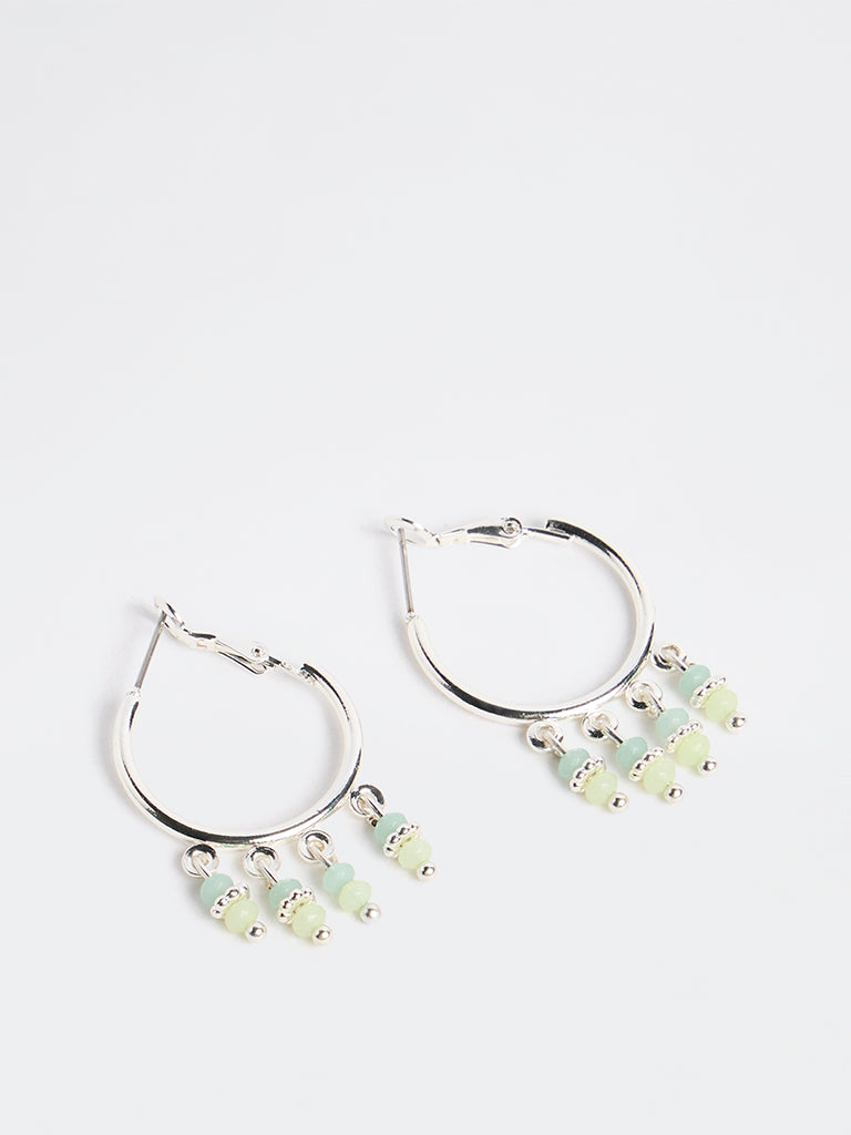 Westside Accessories Green and Silver Beaded Hoop Earrings
