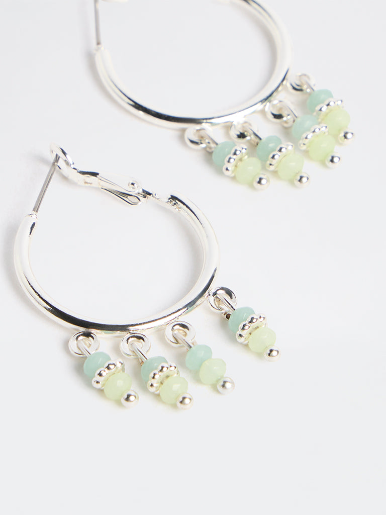 Westside Accessories Green and Silver Beaded Hoop Earrings