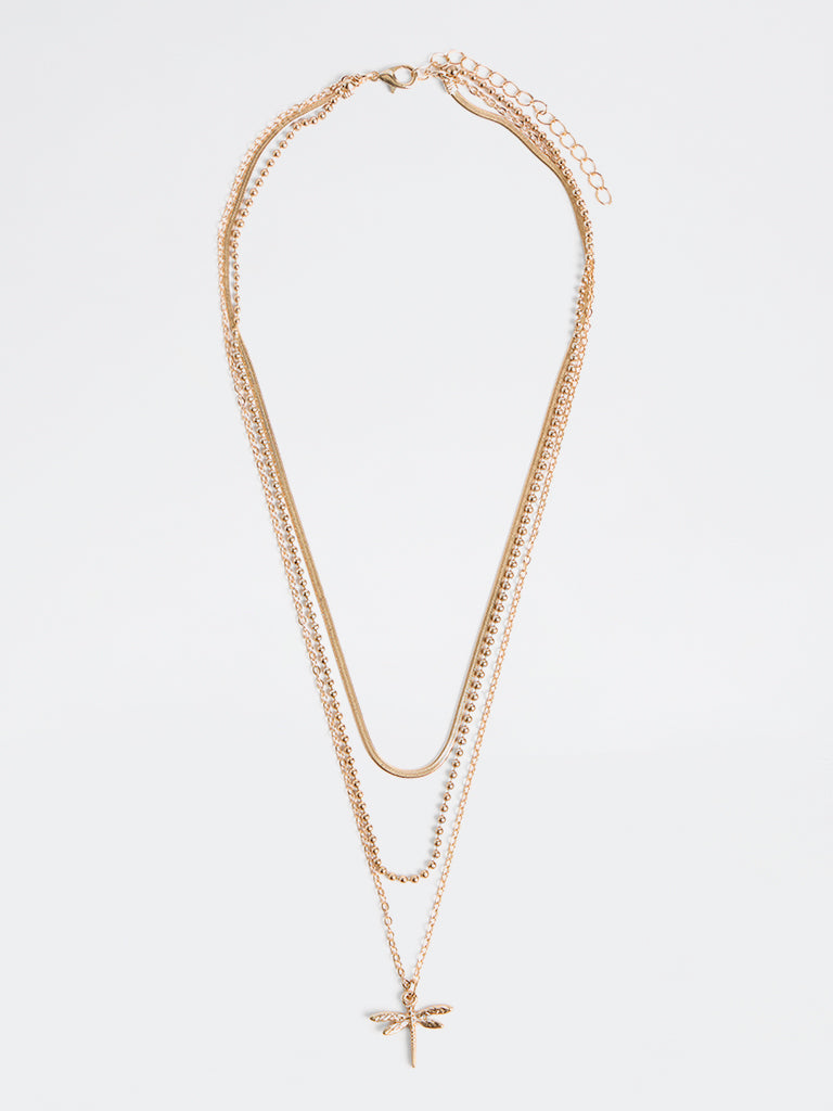 Westside Accessories Gold Dragonfly Pendant Layered Necklace