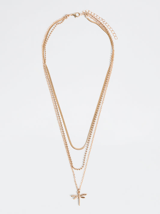 Westside Accessories Gold Dragonfly Pendant Layered Necklace
