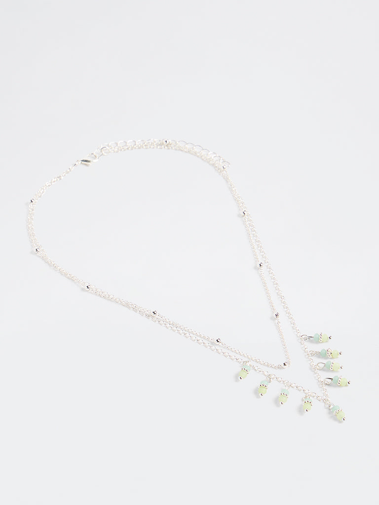 Westside Accessories Silver Beaded Double Layered Chain Necklace