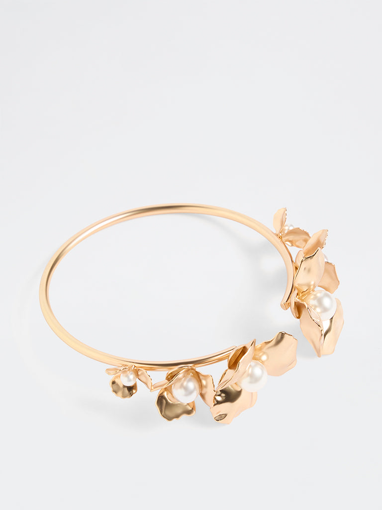 Westside Accessories Gold Floral Open Cuff Bracelet