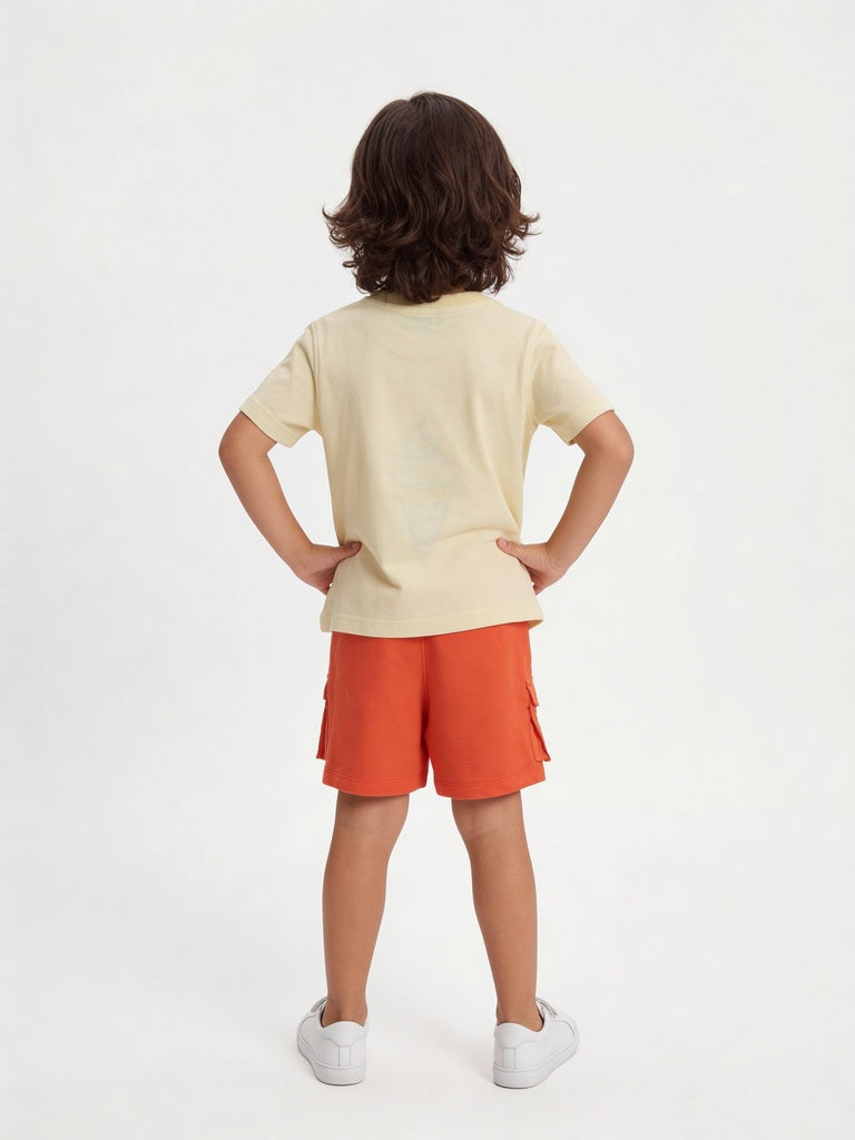 HOP Kids Boys Orange Patch Detail Cargo Cotton Shorts