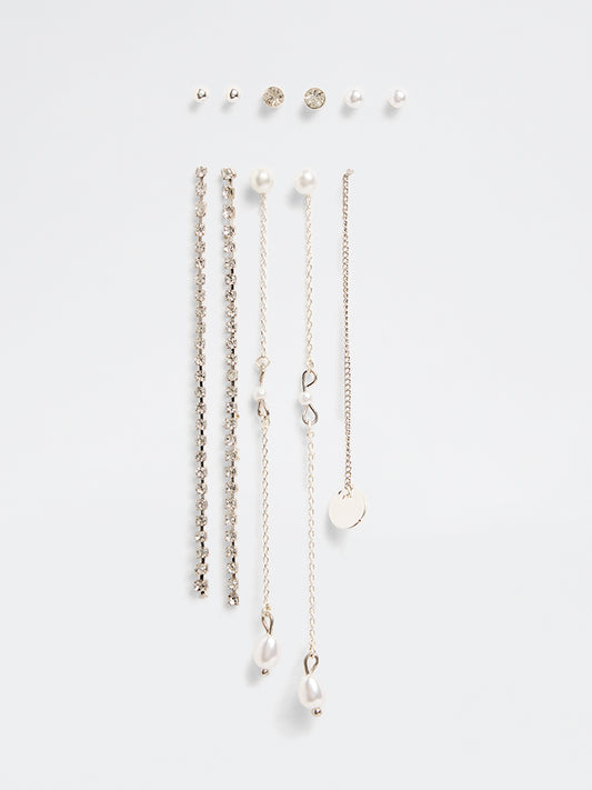 Westside Accessories Silver Studs and Drop Earrings - Pack of 6
