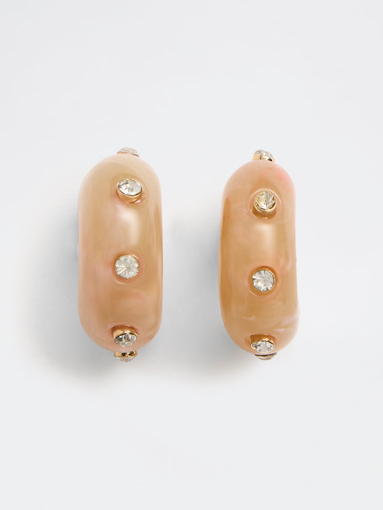 Westside Accessories Peach Embellished Resin Hoop Earrings
