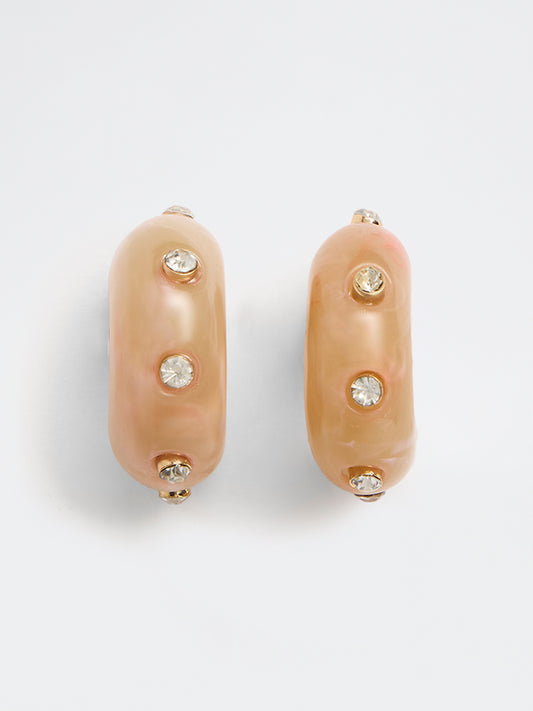 Westside Accessories Peach Embellished Resin Hoop Earrings
