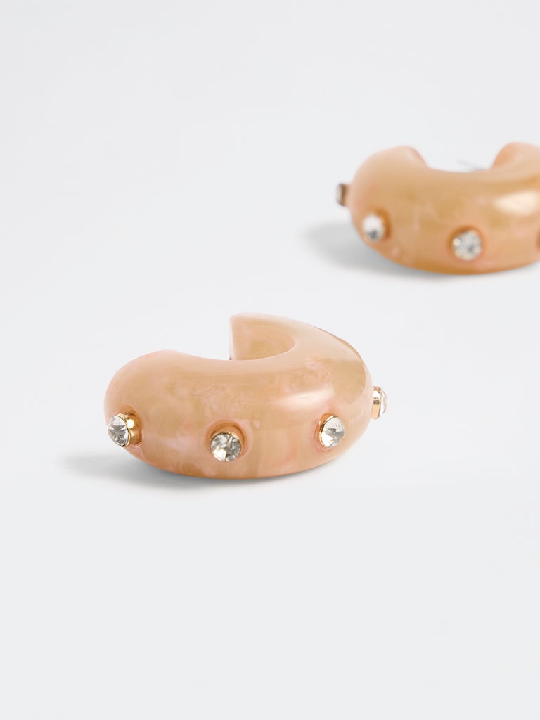 Westside Accessories Peach Embellished Resin Hoop Earrings