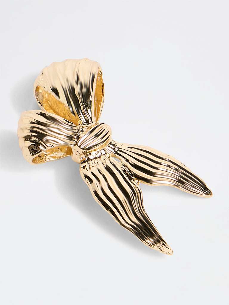 Westside Accessories Gold Textured Bow Brooch