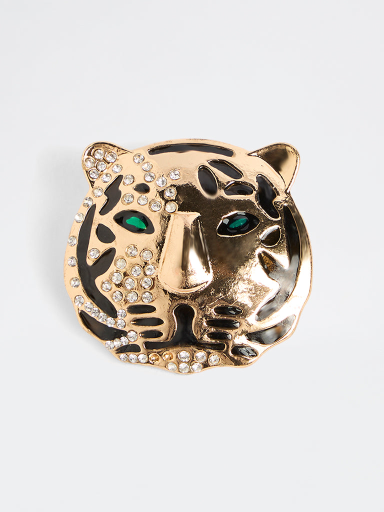 Westside Accessories Gold Leopard Head Embellished Brooch