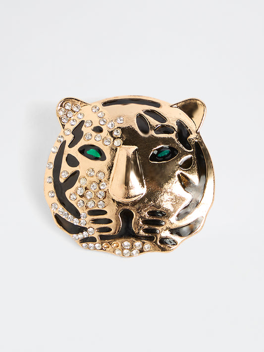 Westside Accessories Gold Leopard Head Embellished Brooch