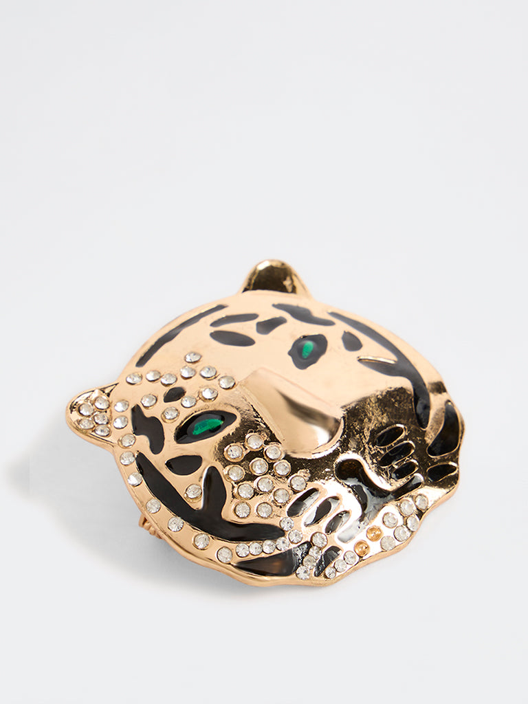 Westside Accessories Gold Leopard Head Embellished Brooch
