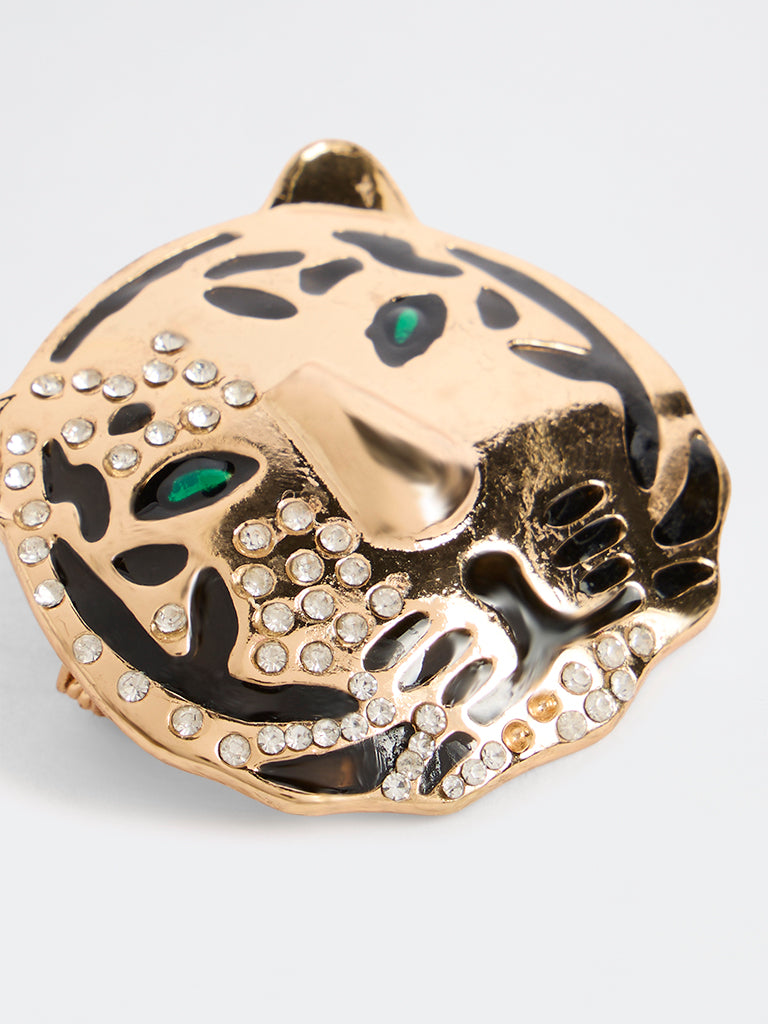 Westside Accessories Gold Leopard Head Embellished Brooch