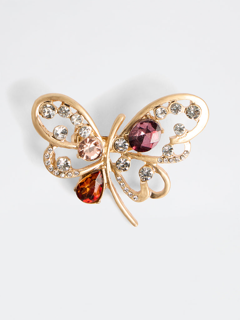 Westside Accessories Gold Embellished Butterfly Brooch