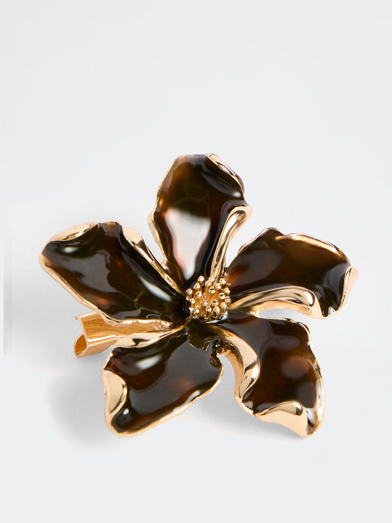 Westside Accessories Brown Floral Brooch