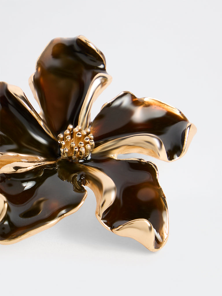 Westside Accessories Brown Floral Brooch