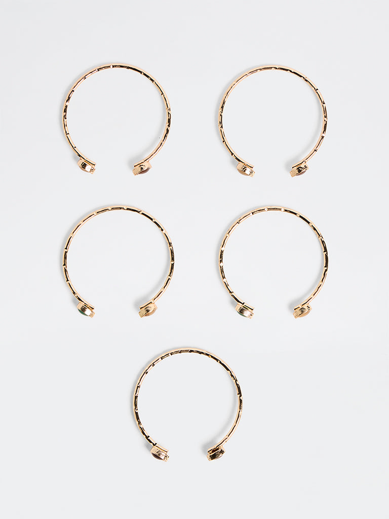 Westside Accessories Gold Stone-Detailed Bangles - Pack of 5