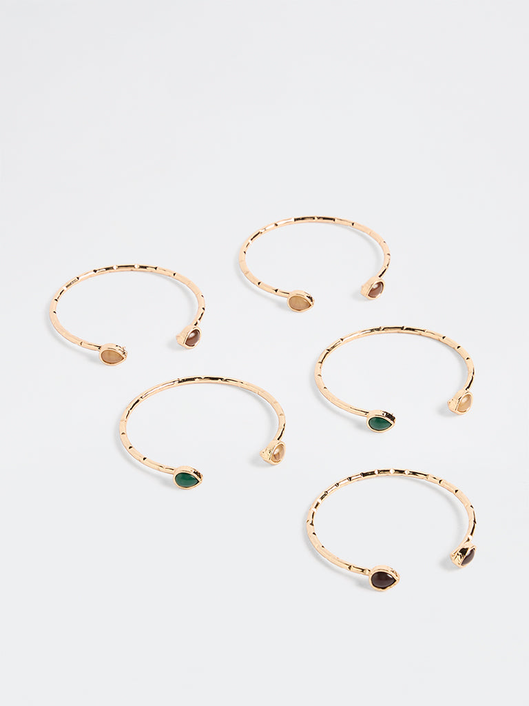 Westside Accessories Gold Stone-Detailed Bangles - Pack of 5