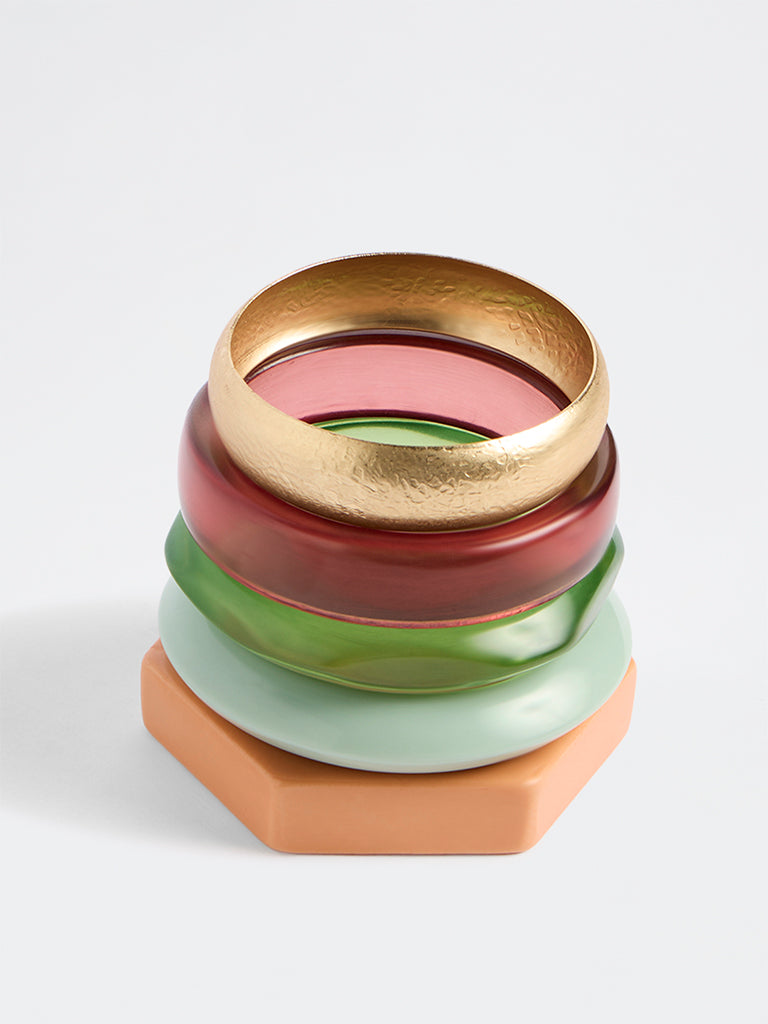 Westside Accessories Multicolour Resin and Metal Bangles Set - Pack of 5